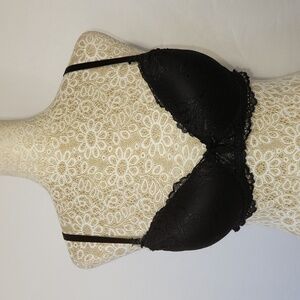 International Intimates Womens Black Floral Lace Underwire Padded Push Up Bra 36